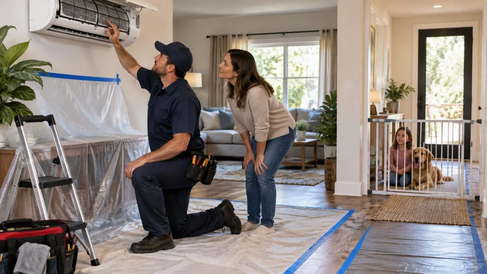 Air Conditioner Work-Zone Plan: Children, Pets, Dust, and Access